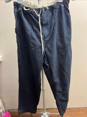 CJ Banks Navy Drawstring Casual Joggers with Contrast Waist